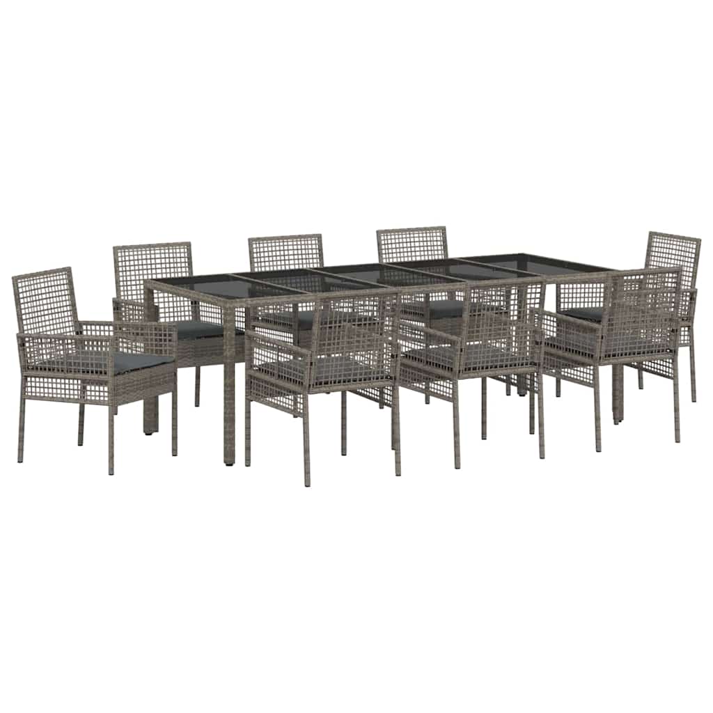vidaXL Zestaw do jadalni w ogrodzie 9 pcs Szary polirattan