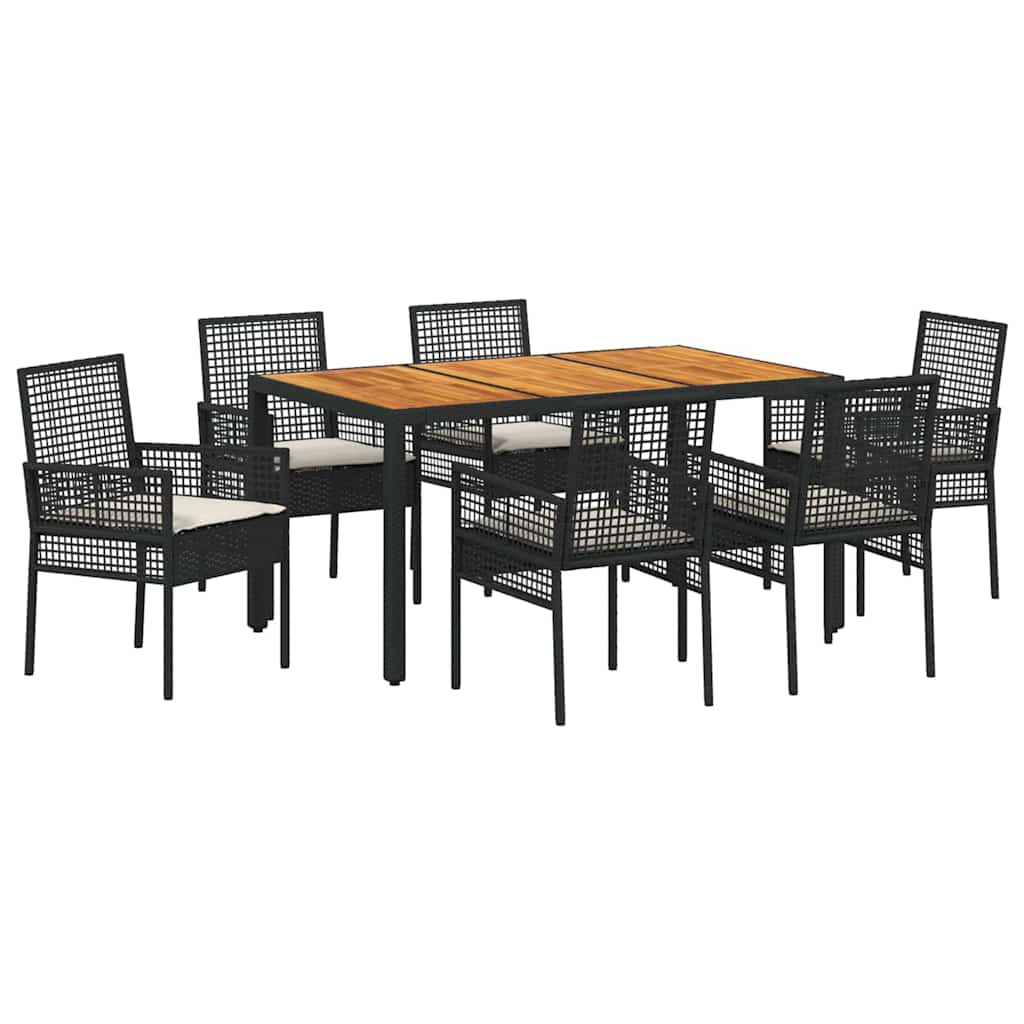 vidaXL Zestaw do jadalni w ogrodzie 7 pcs Czarny polirattan