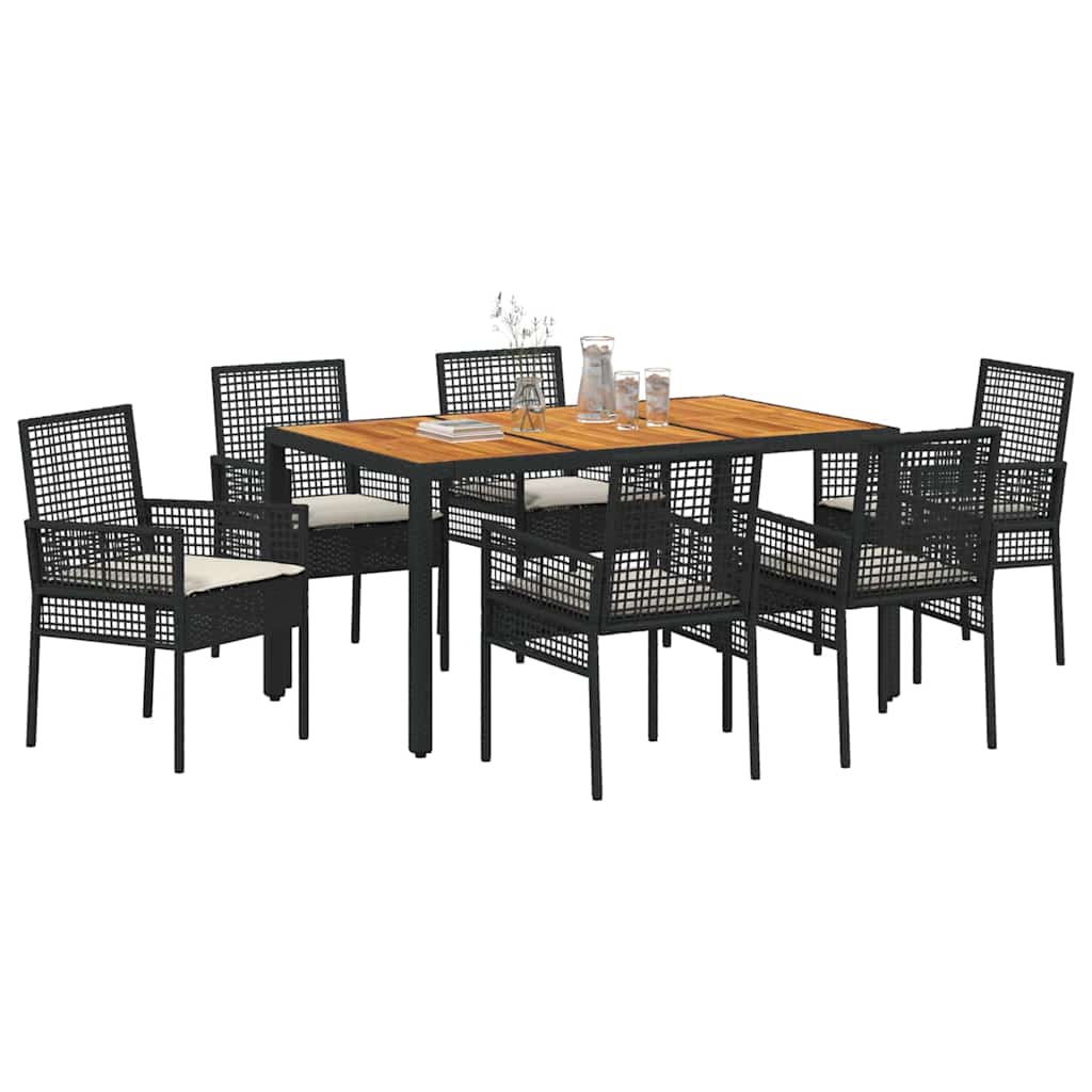 vidaXL Zestaw do jadalni w ogrodzie 7 pcs Czarny polirattan