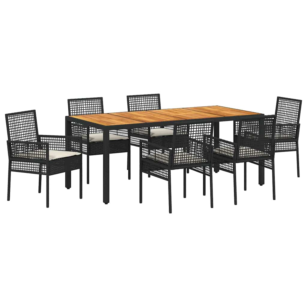 vidaXL Zestaw do jadalni w ogrodzie 7 pcs Czarny polirattan