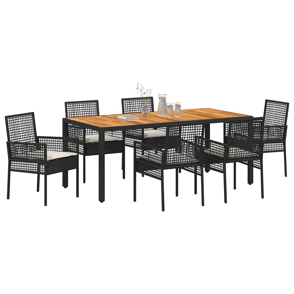 vidaXL Zestaw do jadalni w ogrodzie 7 pcs Czarny polirattan