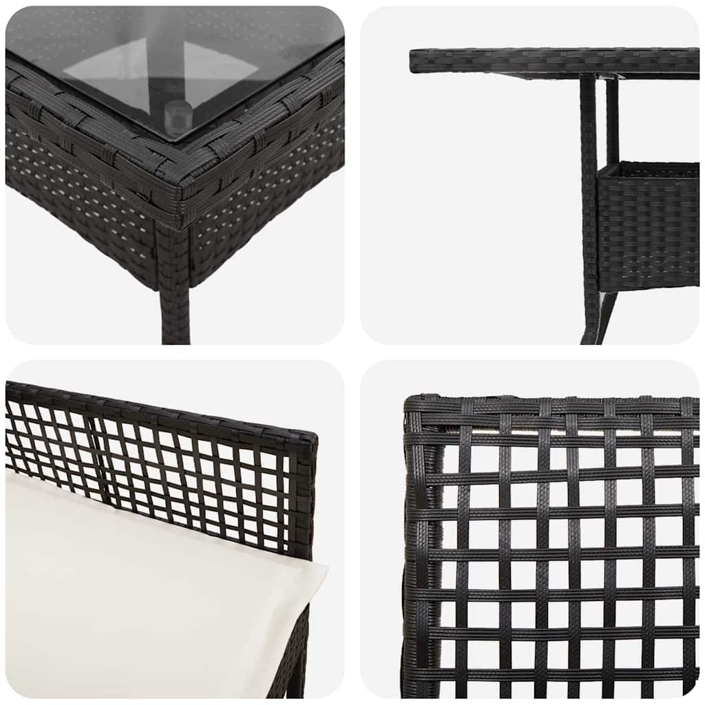 vidaXL Zestaw do jadalni w ogrodzie 3 pcs Czarny polirattan