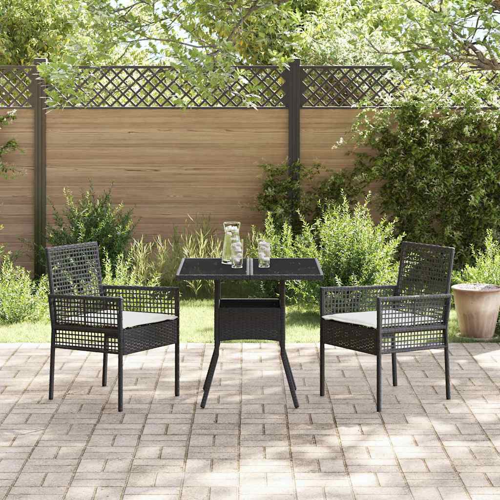 vidaXL Zestaw do jadalni w ogrodzie 3 pcs Czarny polirattan