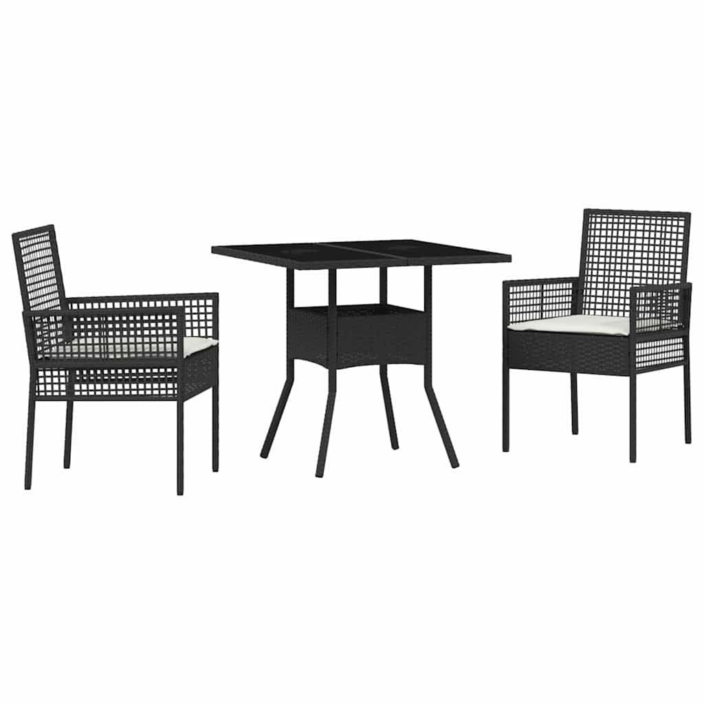 vidaXL Zestaw do jadalni w ogrodzie 3 pcs Czarny polirattan