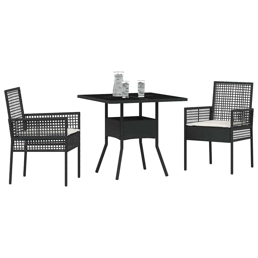 vidaXL Zestaw do jadalni w ogrodzie 3 pcs Czarny polirattan