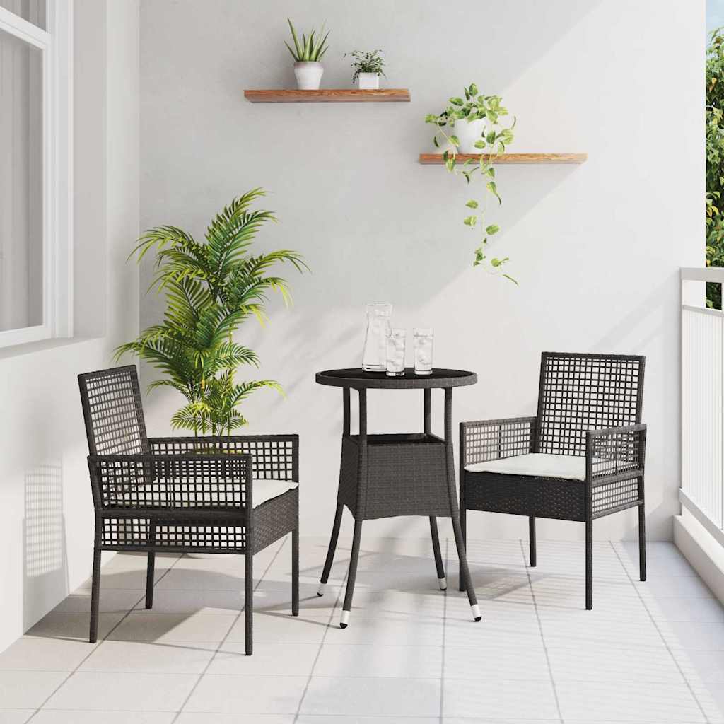 vidaXL Zestaw do jadalni w ogrodzie 3 pcs Czarny polirattan