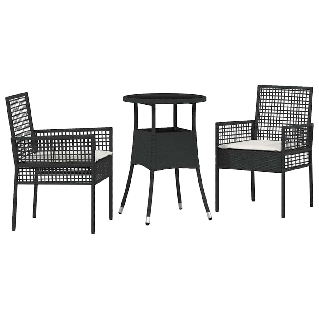 vidaXL Zestaw do jadalni w ogrodzie 3 pcs Czarny polirattan