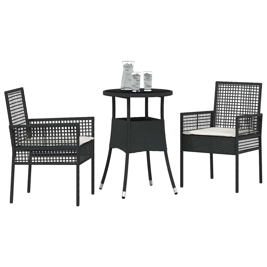 vidaXL Zestaw do jadalni w ogrodzie 3 pcs Czarny polirattan