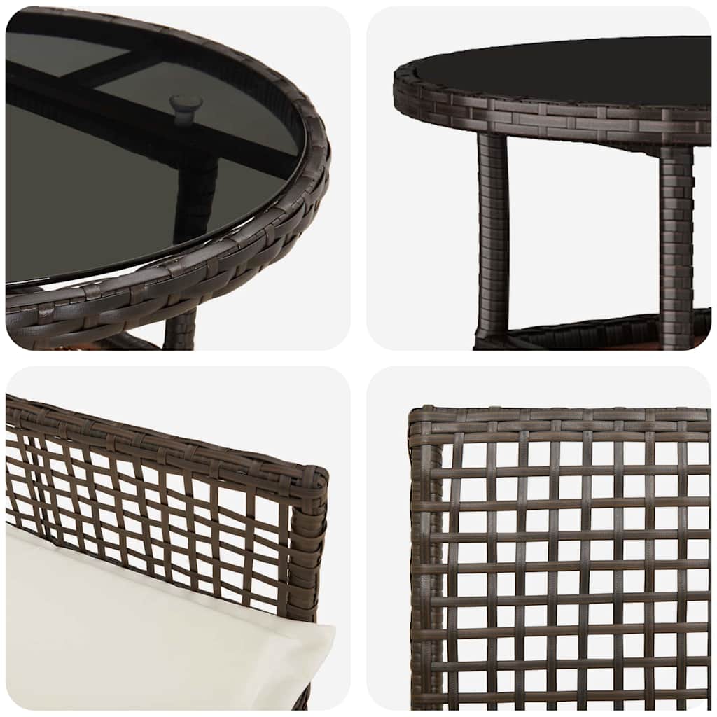 vidaXL Zestaw do jadalni w ogrodzie 3 pcs Brązowy polirattan
