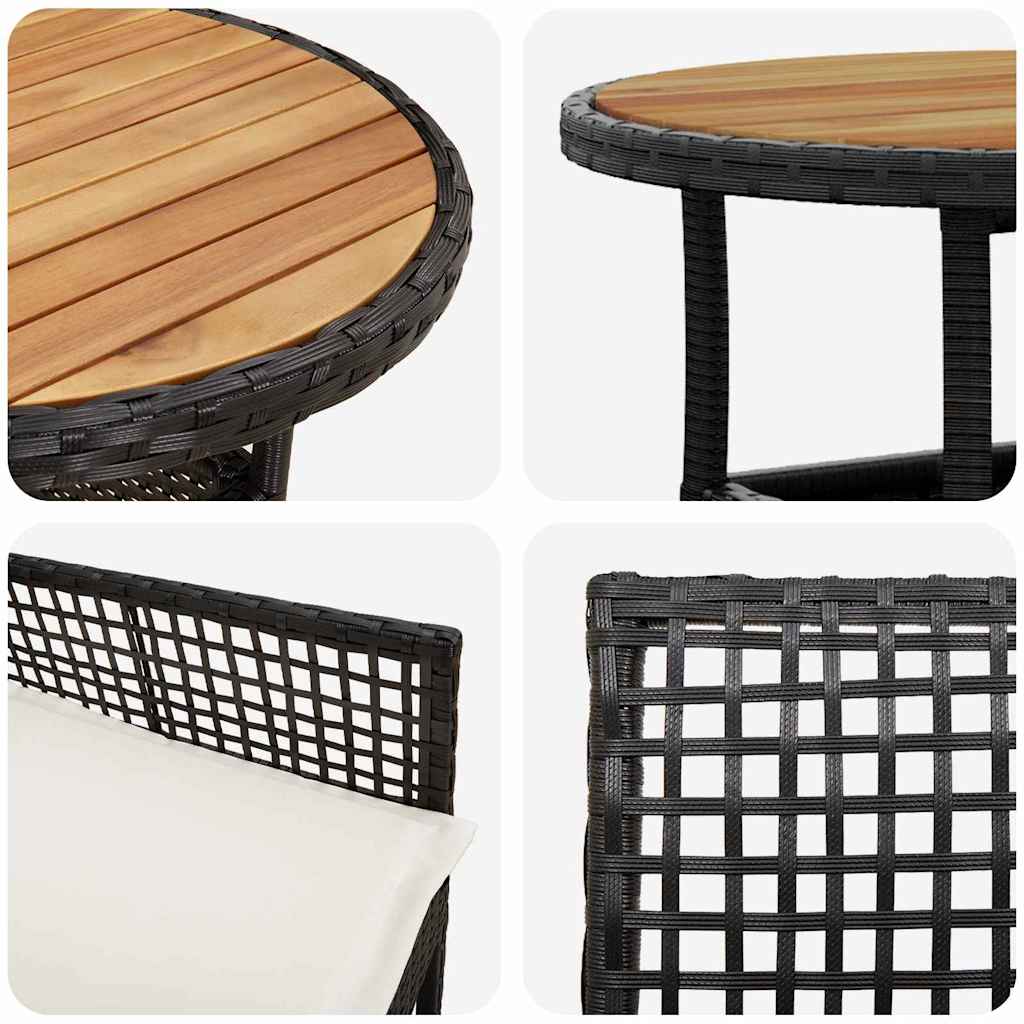 vidaXL Zestaw do jadalni w ogrodzie 3 pcs Czarny polirattan