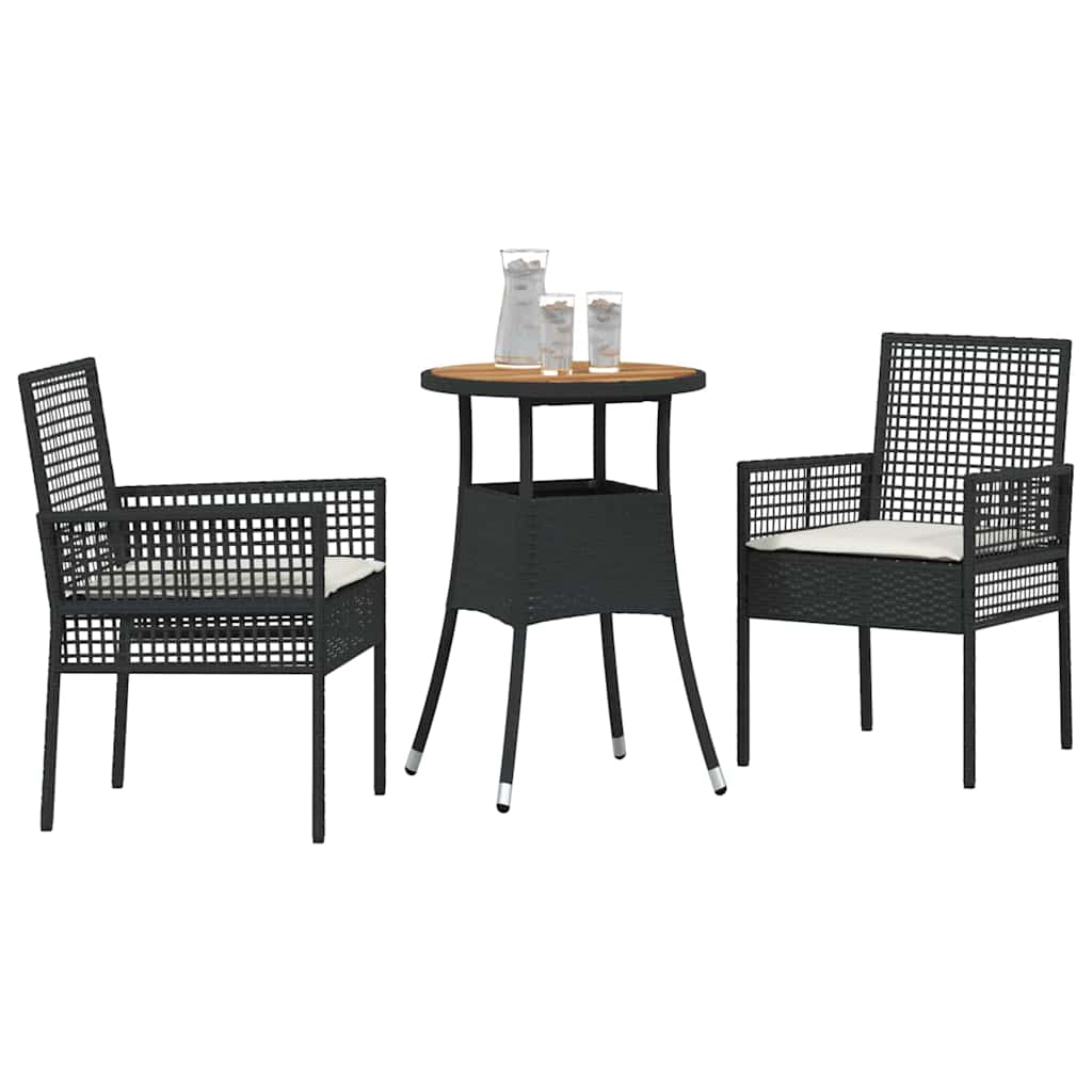 vidaXL Zestaw do jadalni w ogrodzie 3 pcs Czarny polirattan