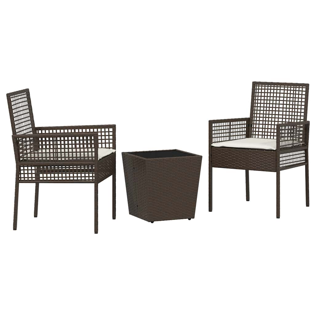 vidaXL Zestaw Bistro Ogrodowego 3 pcs Brązowy polirattan