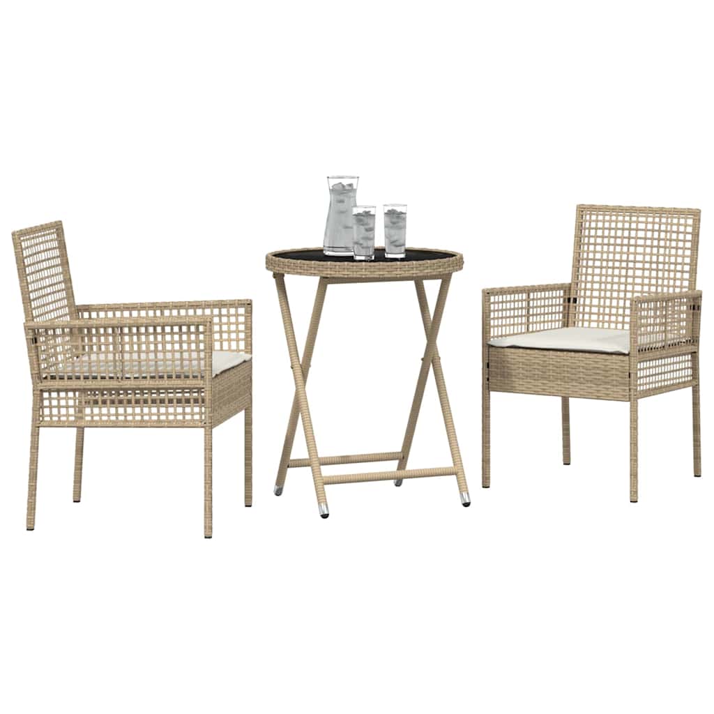 vidaXL Zestaw Bistro Ogrodowego 3 pcs Beżowy polirattan