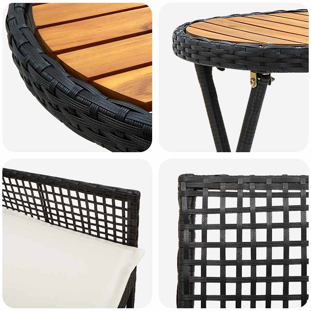 vidaXL Zestaw Bistro Ogrodowego 3 pcs Czarny polirattan