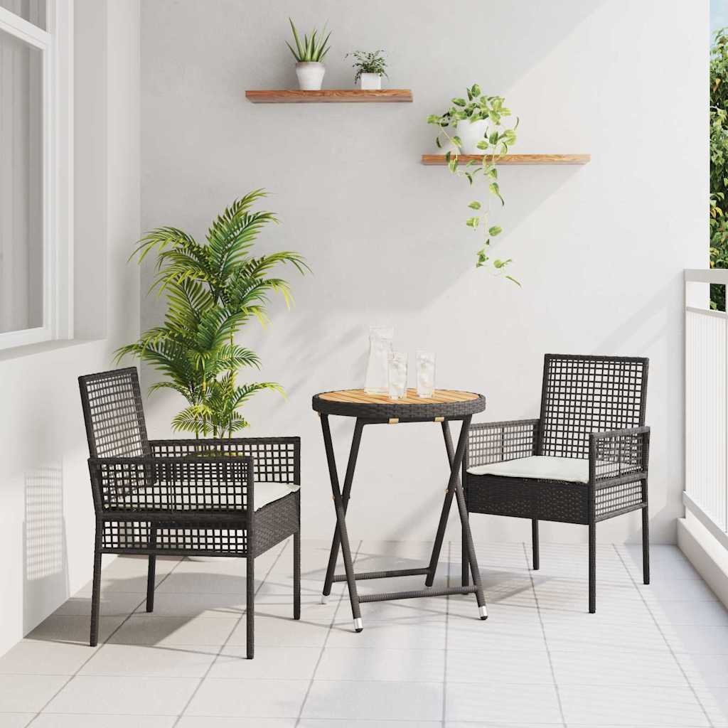 vidaXL Zestaw Bistro Ogrodowego 3 pcs Czarny polirattan