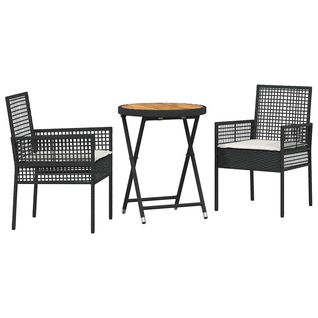 vidaXL Zestaw Bistro Ogrodowego 3 pcs Czarny polirattan