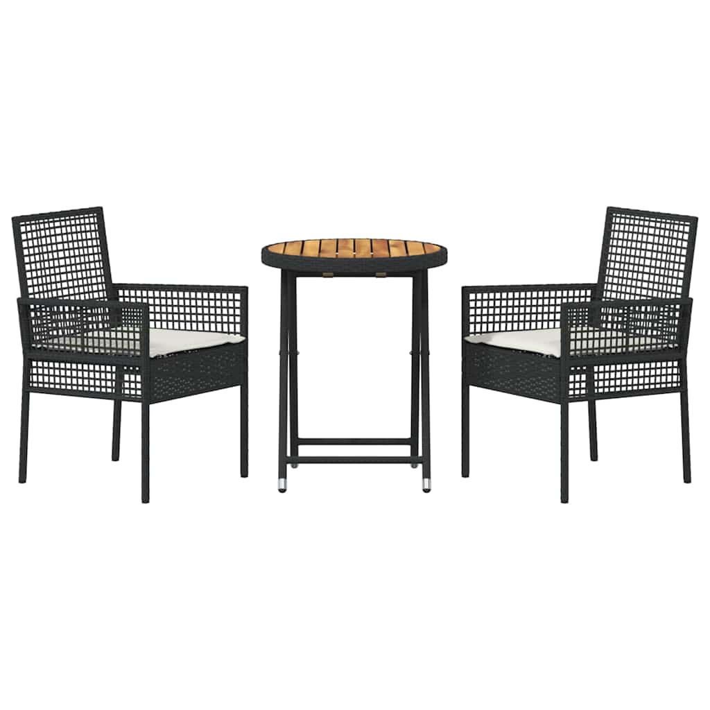 vidaXL Zestaw Bistro Ogrodowego 3 pcs Czarny polirattan