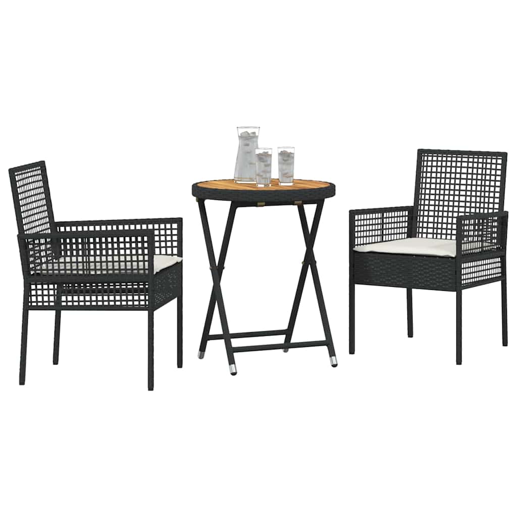 vidaXL Zestaw Bistro Ogrodowego 3 pcs Czarny polirattan