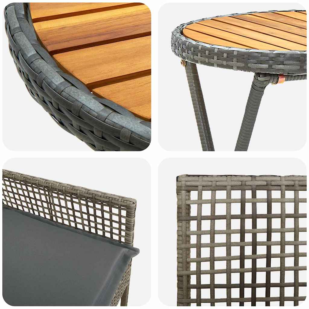 vidaXL Zestaw Bistro Ogrodowego 3 pcs Szary polirattan
