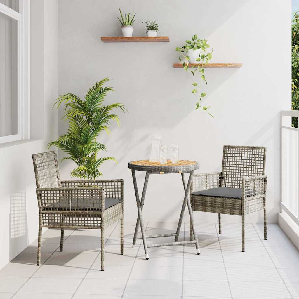 vidaXL Zestaw Bistro Ogrodowego 3 pcs Szary polirattan