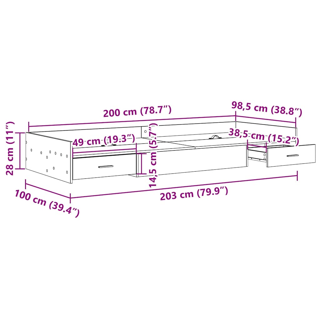 vidaXL Ramka łóżka Dąb wędzony 98,5 x 200 cm Materiał drewnopochodny