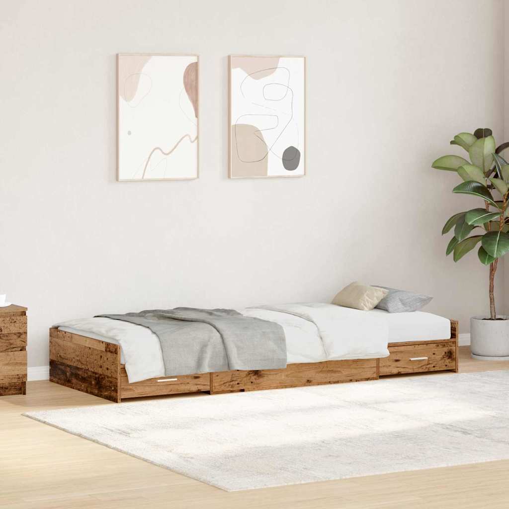 vidaXL Ramka łóżka Stare drewno 98,5 x 200 cm Materiał drewnopochodny