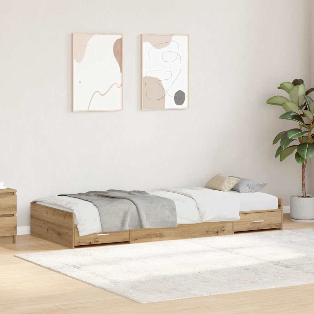 vidaXL Ramka łóżka Z zagłówkiem Dąb rzemieślniczy 90 x 200 cm