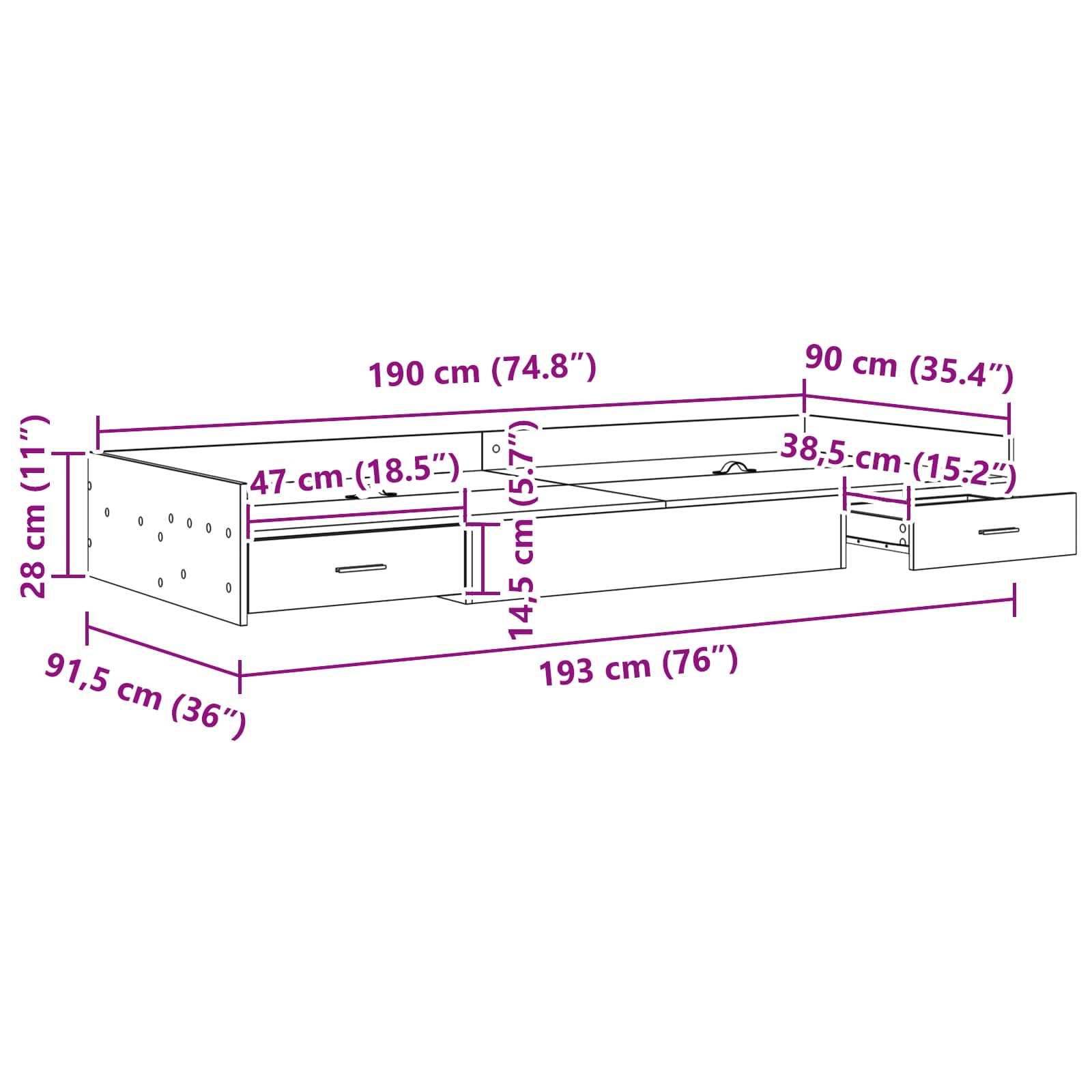 vidaXL Ramka łóżka Betonowy szary 90 x 190 cm Materiał drewnopochodny