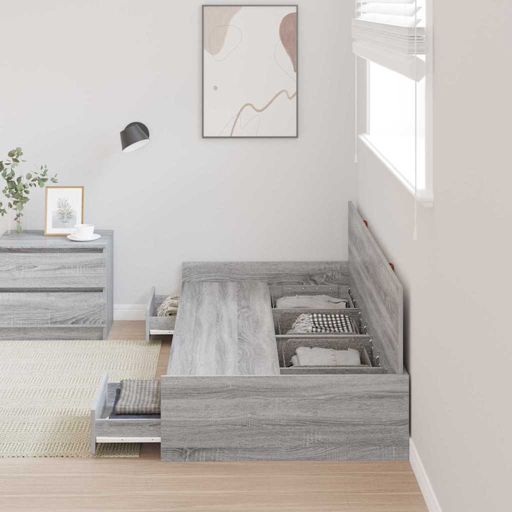vidaXL Ramka łóżka Szary Sonoma 90 x 190 cm Materiał drewnopochodny