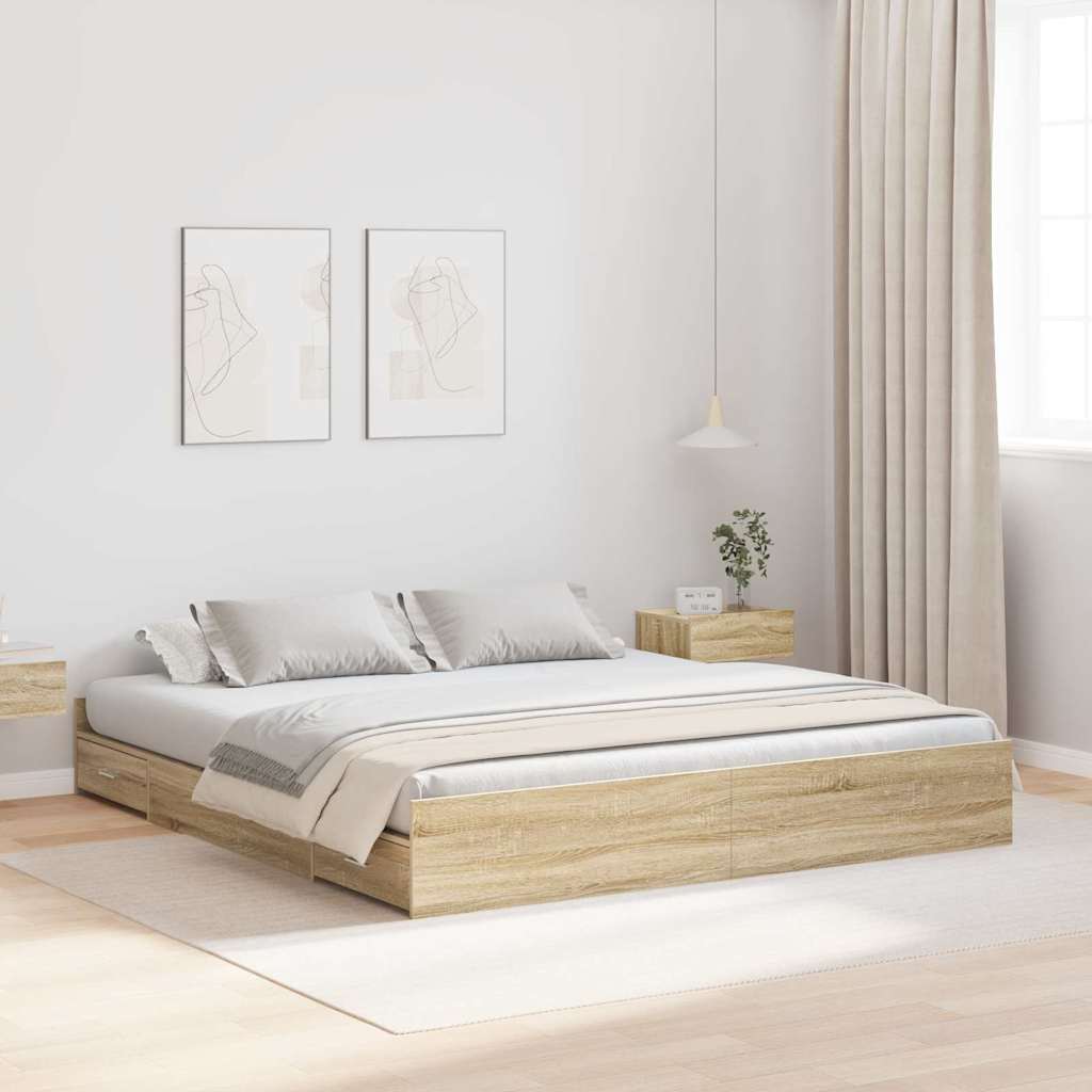 vidaXL Rama łóżka z miejscem na przechowywanie Dąb Sonoma 200 x 200 cm