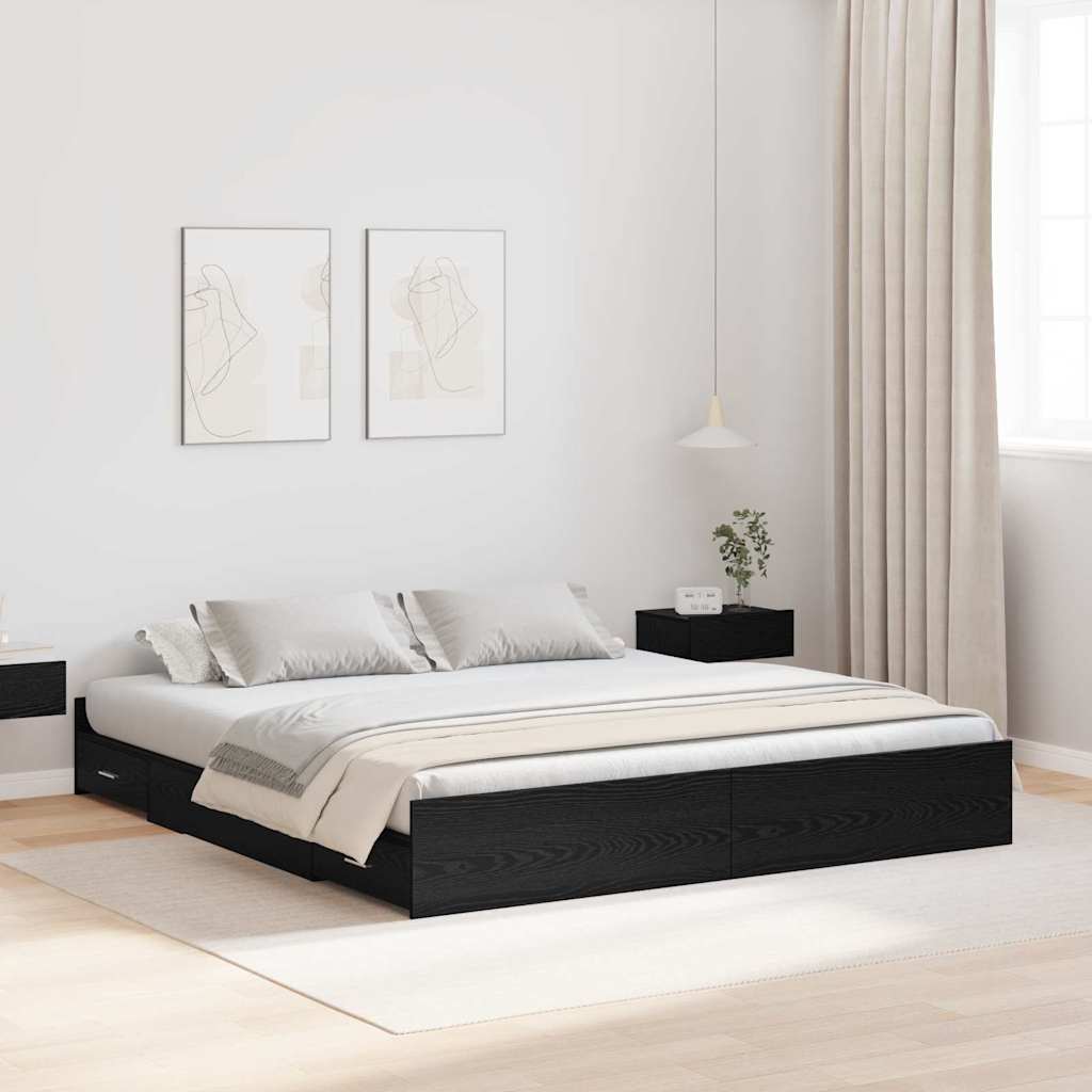 vidaXL Rama łóżka z miejscem na przechowywanie Czarny Dąb 180 x 200 cm