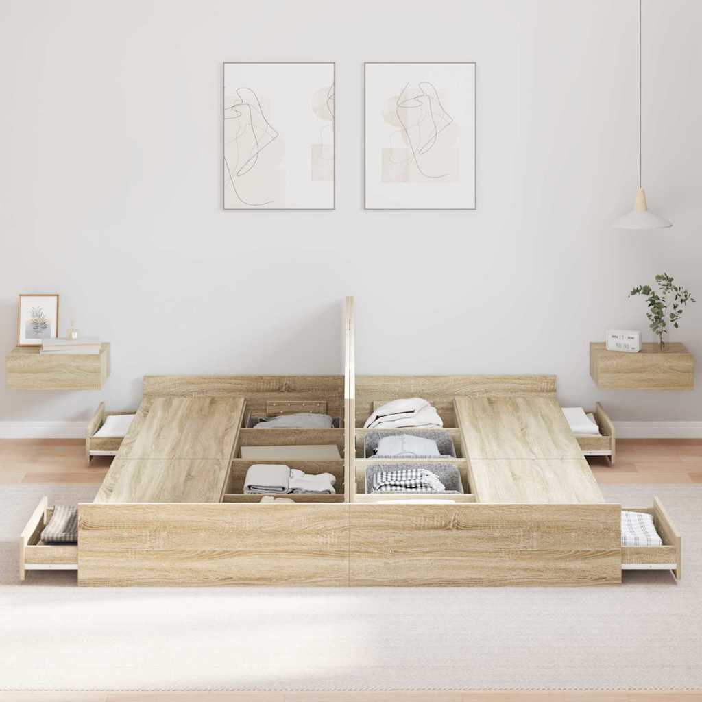 vidaXL Rama łóżka z miejscem na przechowywanie Dąb Sonoma 180 x 200 cm