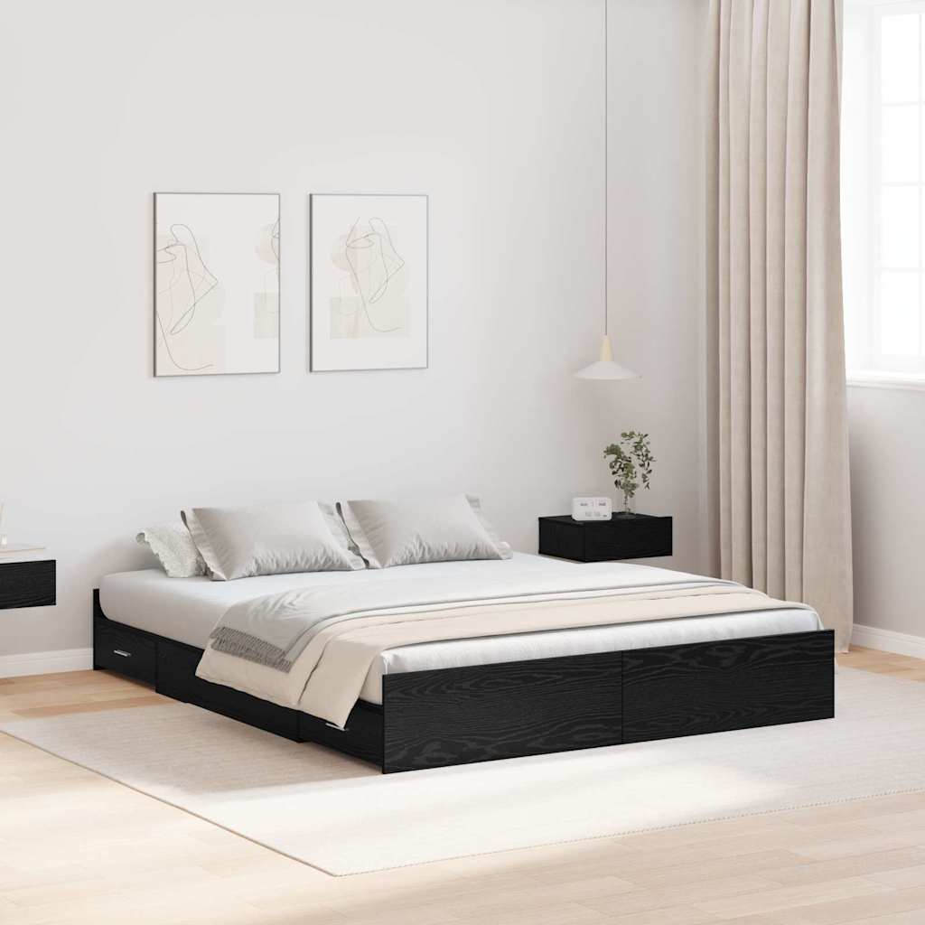 vidaXL Rama łóżka z miejscem na przechowywanie Czarny Dąb 150 x 200 cm