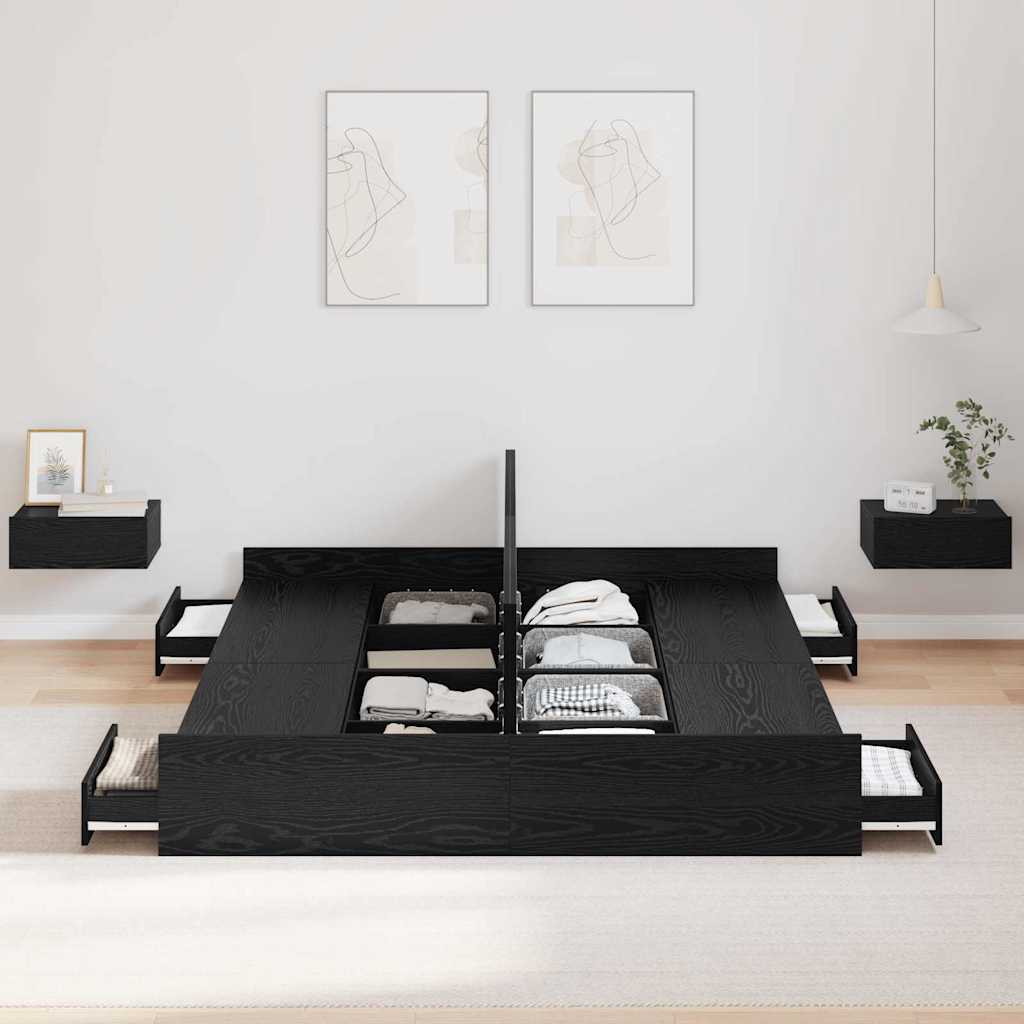 vidaXL Rama łóżka z miejscem na przechowywanie Czarny Dąb 150 x 200 cm