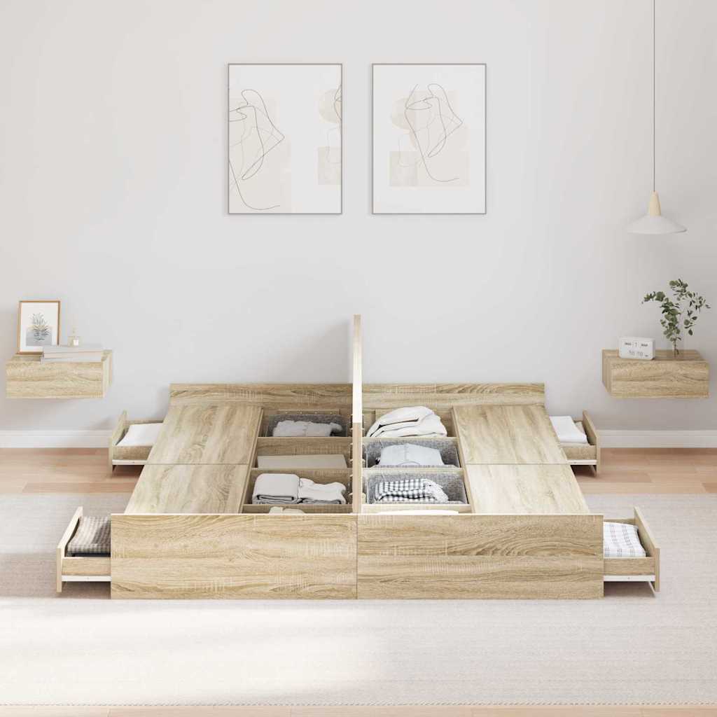 vidaXL Rama łóżka z miejscem na przechowywanie Dąb Sonoma 150 x 200 cm