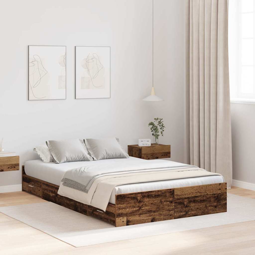 vidaXL Rama łóżka z miejscem na przechowywanie z szufladą Stare drewno