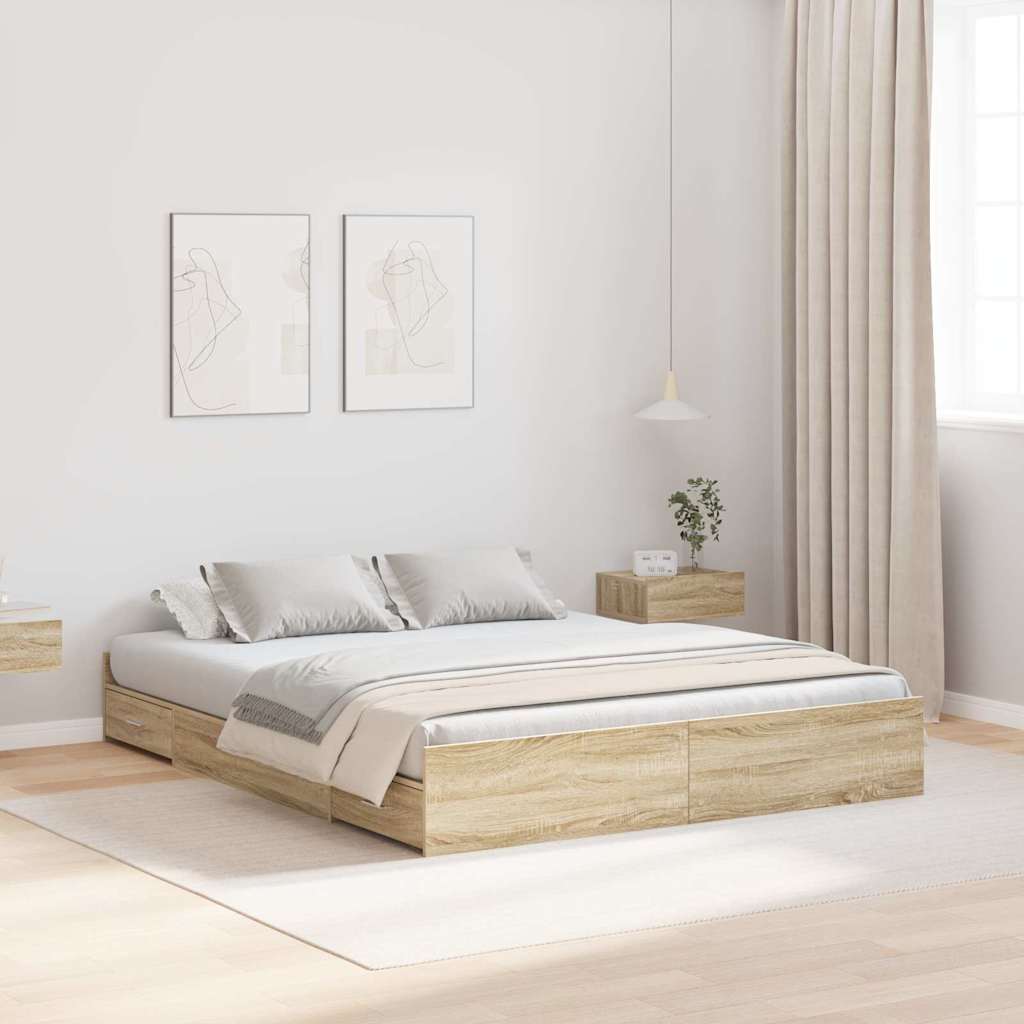 vidaXL Rama łóżka z miejscem na przechowywanie Dąb Sonoma 135 x 190 cm