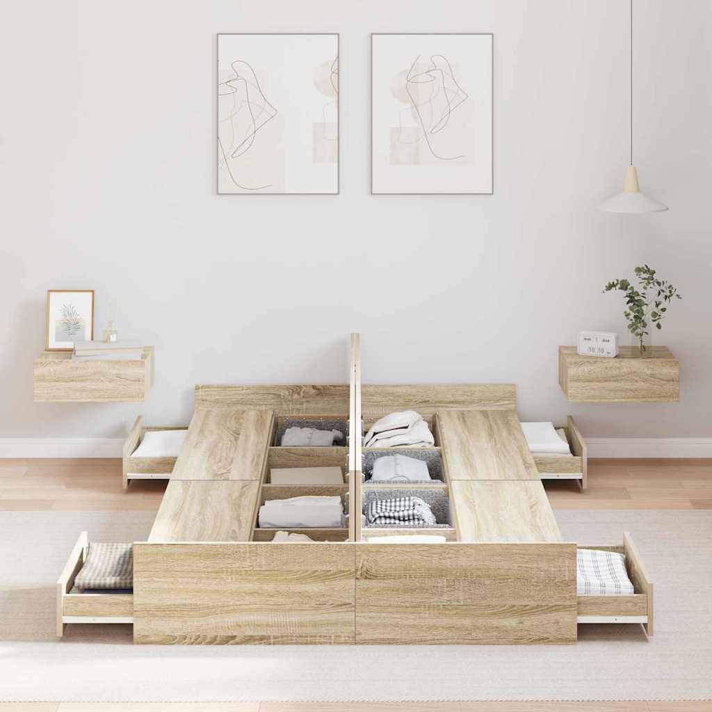 vidaXL Rama łóżka z miejscem na przechowywanie Dąb Sonoma 120 x 190 cm