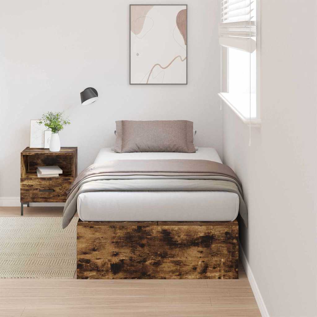 vidaXL Rama łóżka z miejscem na przechowywanie Dąb wędzony 90 x 190 cm