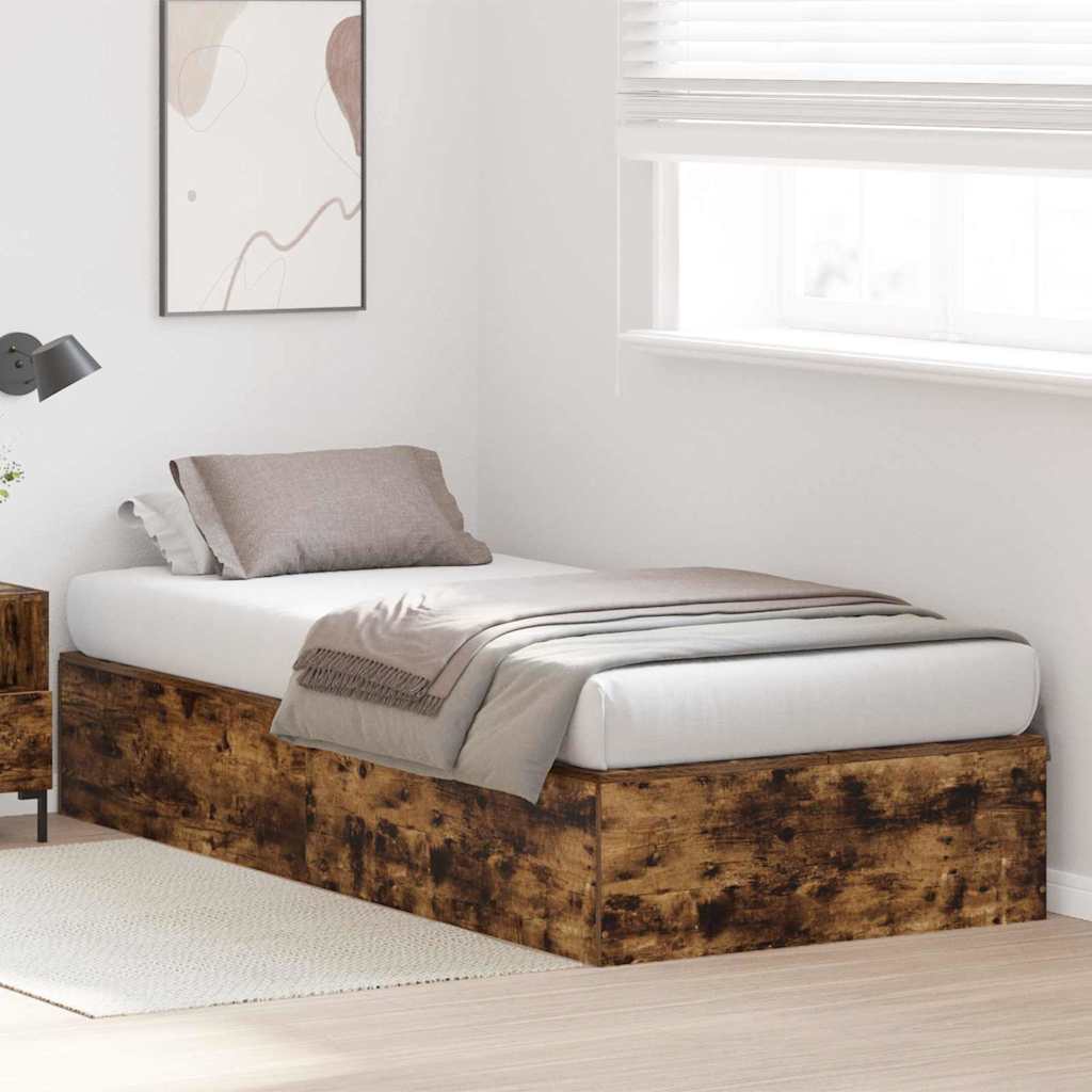 vidaXL Rama łóżka z miejscem na przechowywanie Dąb wędzony 90 x 190 cm