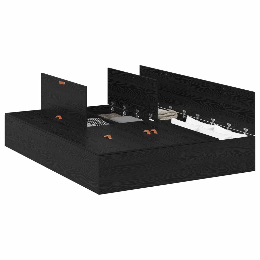 vidaXL Rama łóżka z miejscem na przechowywanie Czarny Dąb 135 x 190 cm