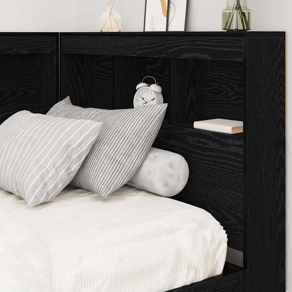 vidaXL Zagłówek do przechowywania z półką Czarny Dąb 90 cm