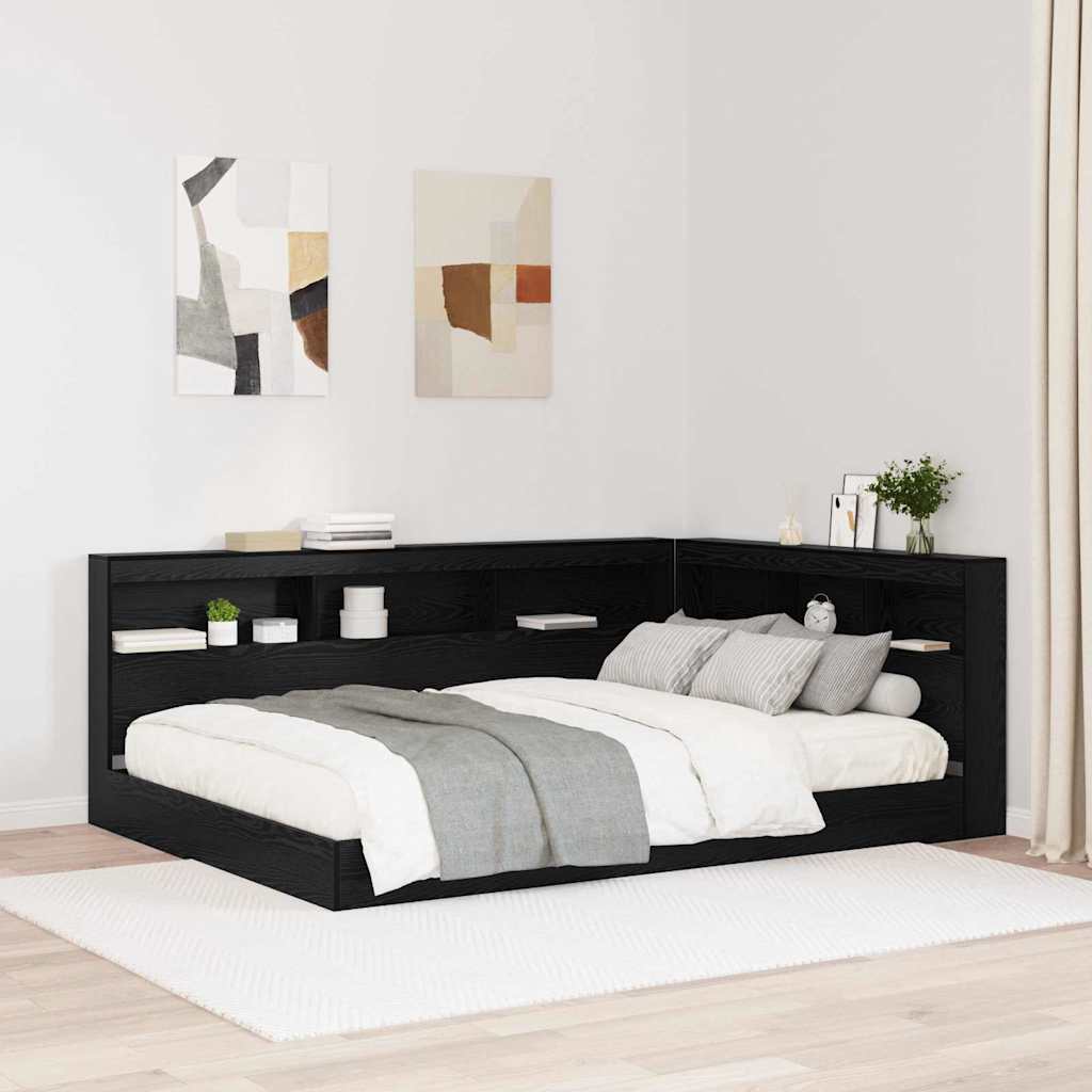 vidaXL Zagłówek do przechowywania z półką Czarny Dąb 160 cm