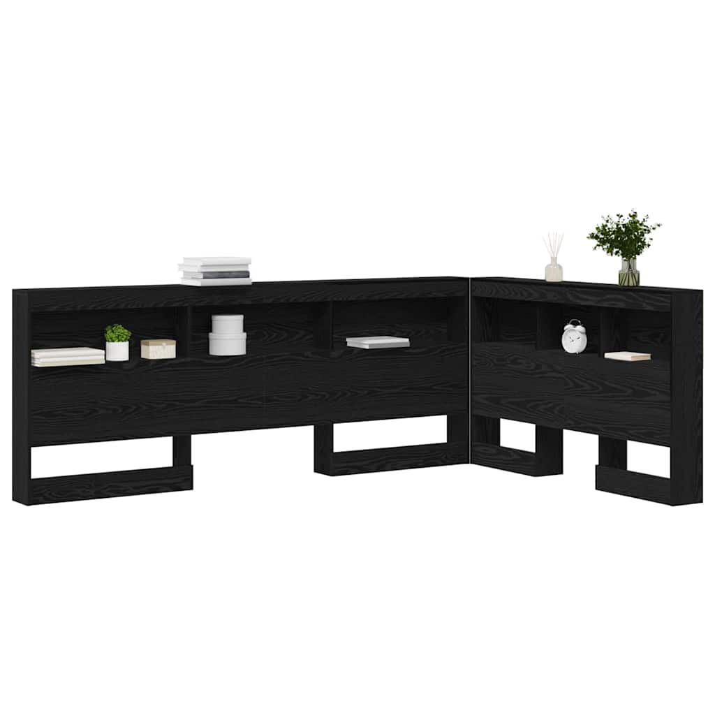 vidaXL Zagłówek do przechowywania Czarny Dąb 207,5 x 137,5 x 76,5 cm