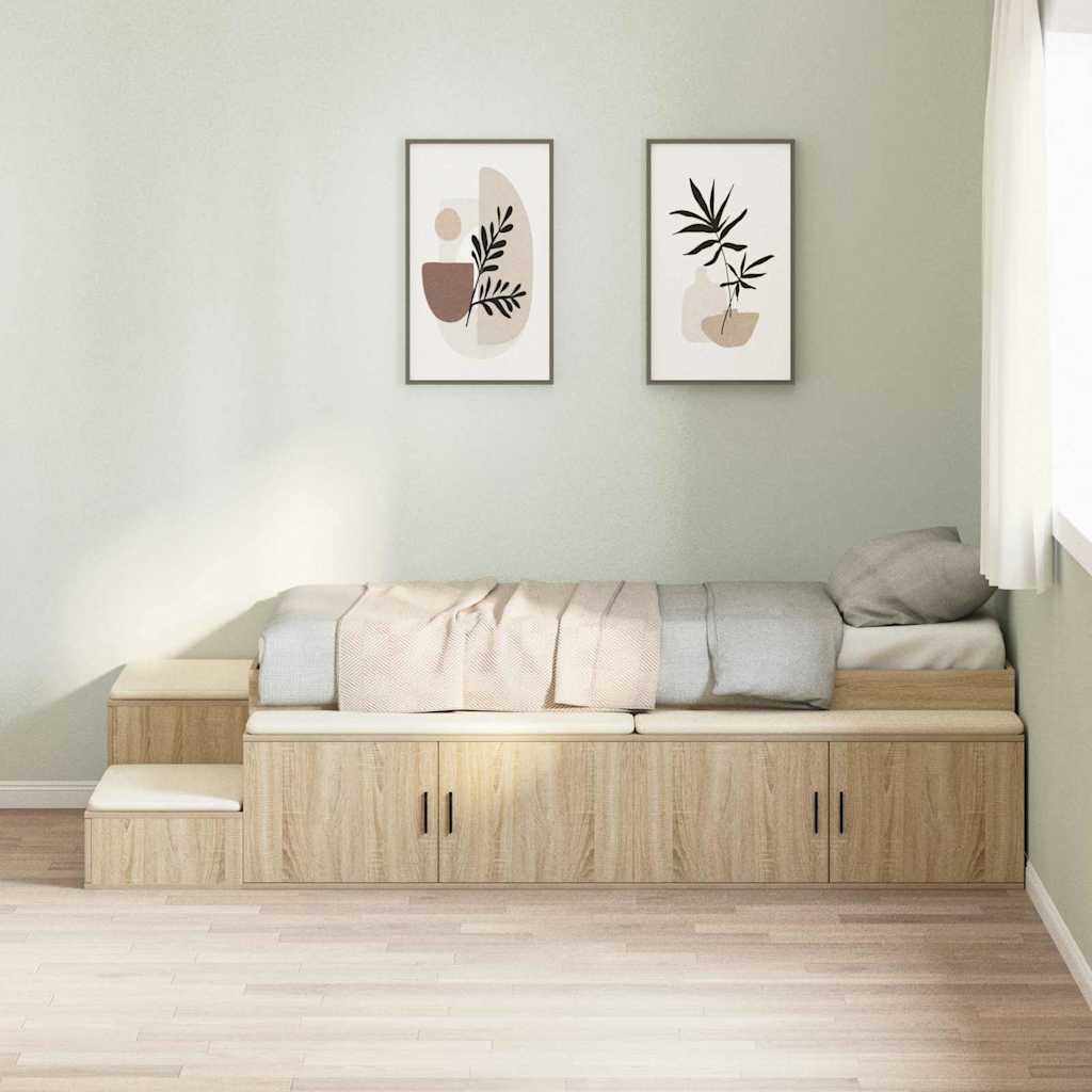 vidaXL Rama łóżka z miejscem na przechowywanie Dąb Sonoma 80 cm