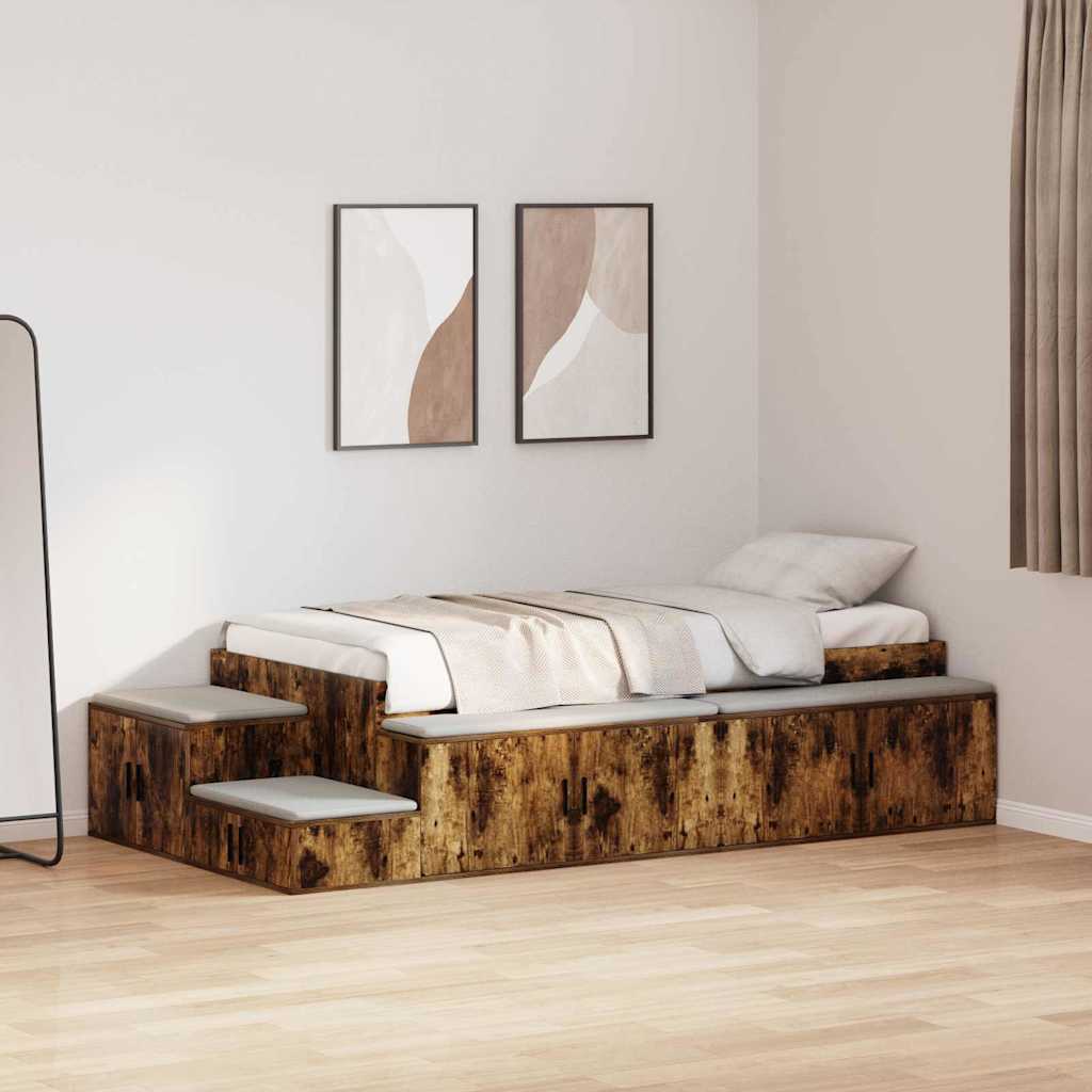 vidaXL Rama łóżka z miejscem na przechowywanie Dąb wędzony 80 cm