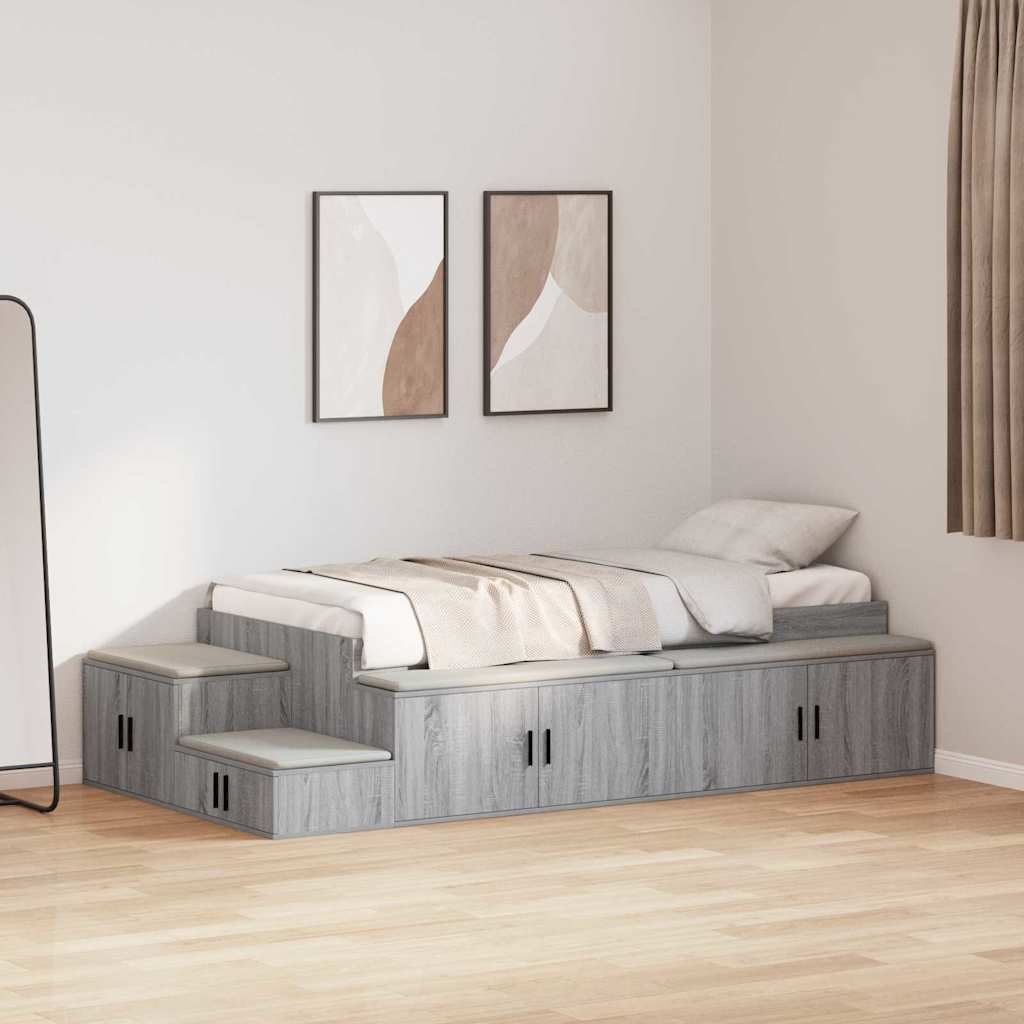 vidaXL Rama łóżka z miejscem na przechowywanie Szary Sonoma 80 cm
