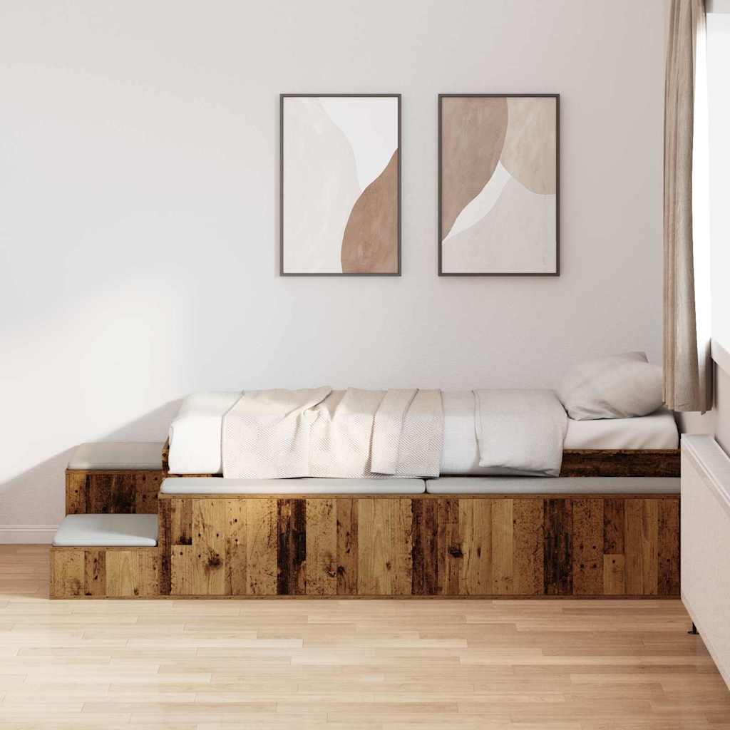 vidaXL Rama łóżka z miejscem na przechowywanie Stare drewno 80 cm