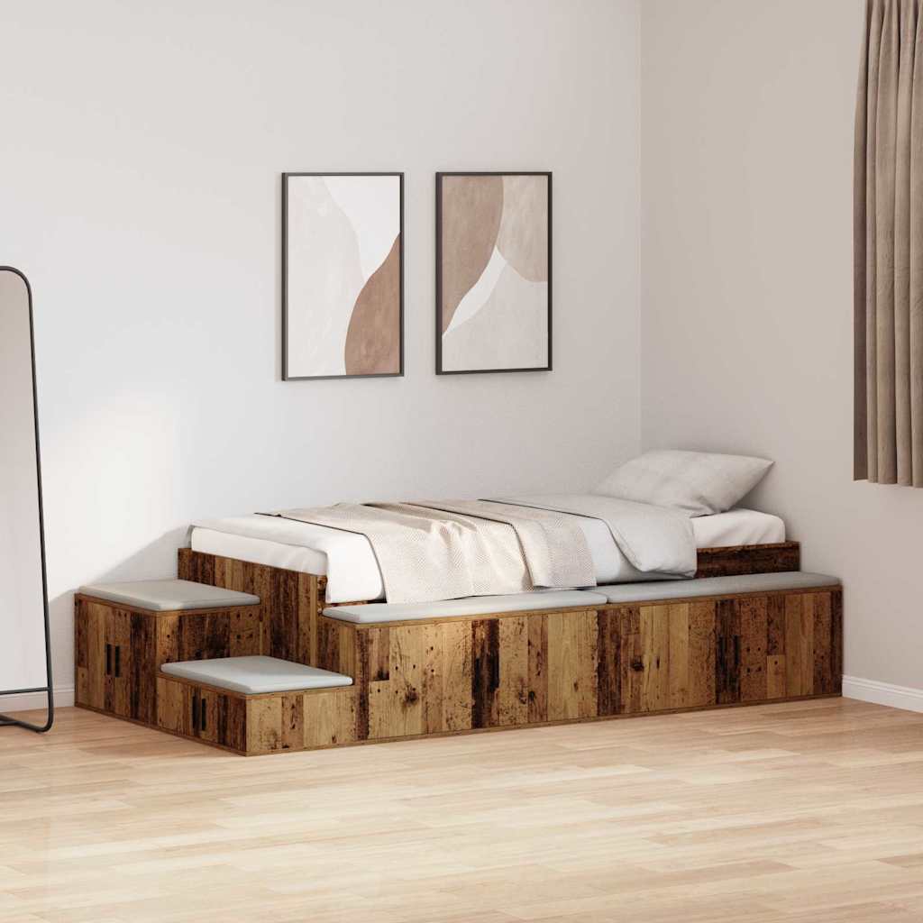 vidaXL Rama łóżka z miejscem na przechowywanie Stare drewno 80 cm
