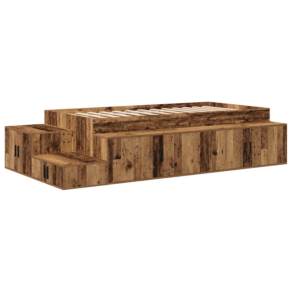 vidaXL Rama łóżka z miejscem na przechowywanie Stare drewno 80 cm